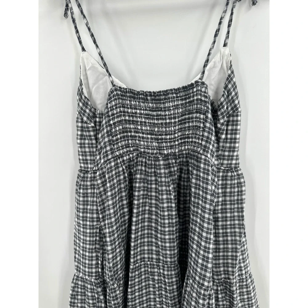 Abercrombie & Fitch Gingham Tiered Midi Dress Grey Small - Picture 6 of 7